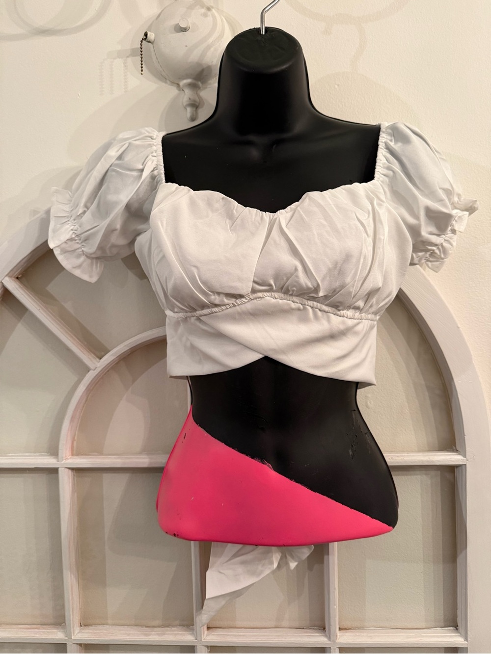 Milkmaid Coquette white Short Puff Sleeve Off-Shoulder Crop Top Wrap Tie Waist